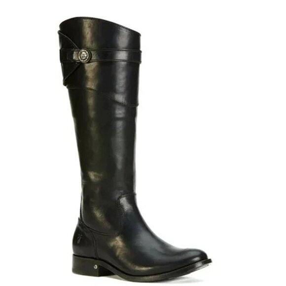 $400 Frye Molly BUTTON Knee High Black Leather Riding ZIP Boots 7.5 (MG29) - Picture 1 of 8